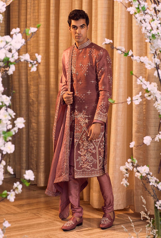 Wild ginger silk sherwani set