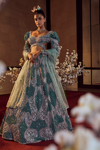 Iceberg green embroidered lehenga set