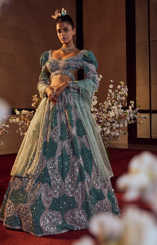 Iceberg green embroidered lehenga set