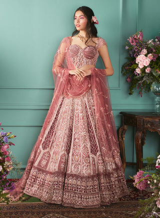 Rust rose embroidered lehenga set