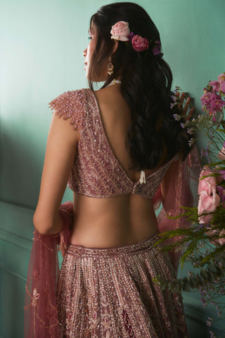 Rust rose embroidered lehenga set