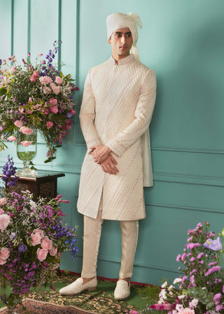 Glacier textured sherwani set