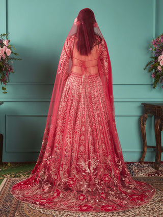 Red peacock lehenga set