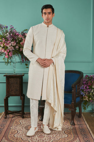 Winter white sherwani set