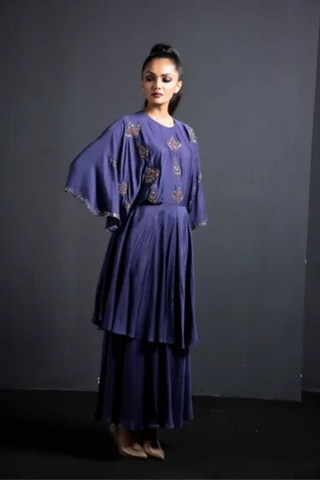 Blue kaftan style kurta with flared pants