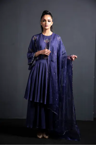 Blue kaftan style kurta with flared pants