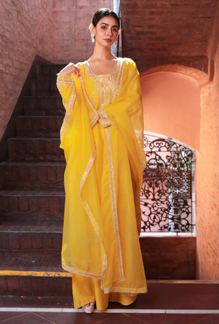 Mustard tissue kurta set