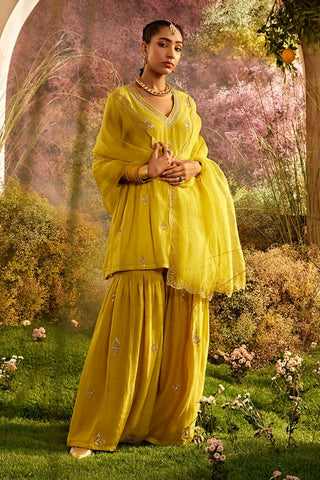 Mustard soft chanderi gharara set