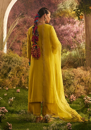 Mustard chanderi kurta and palazzo set