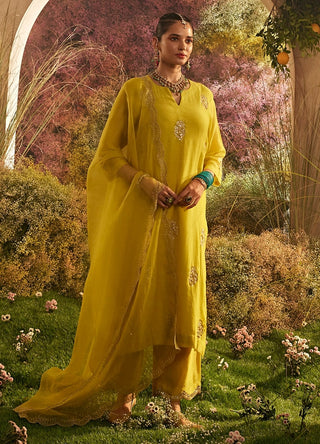 Mustard chanderi kurta and palazzo set