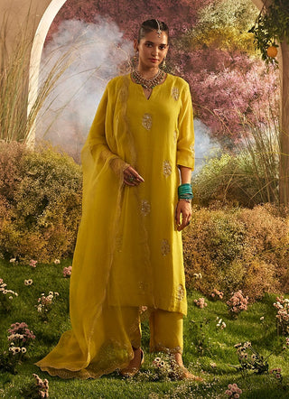 Mustard chanderi kurta and palazzo set