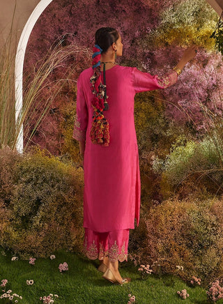 Hot pink organza kurta set