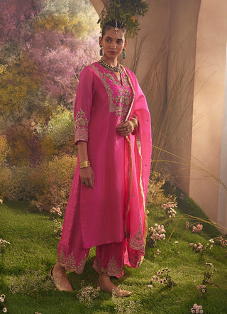 Hot pink organza kurta set