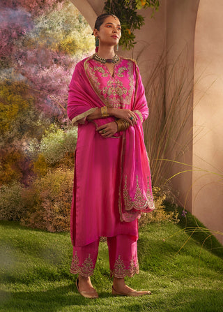 Hot pink organza kurta set