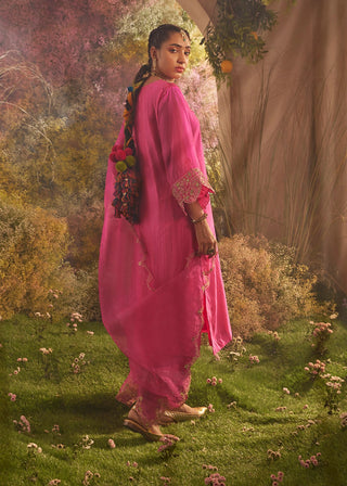 Hot pink silk organza kurta set