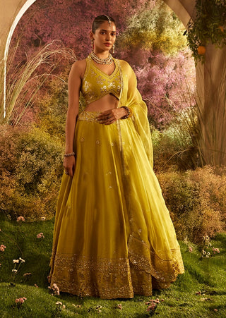 Mustard silk chanderi lehenga set