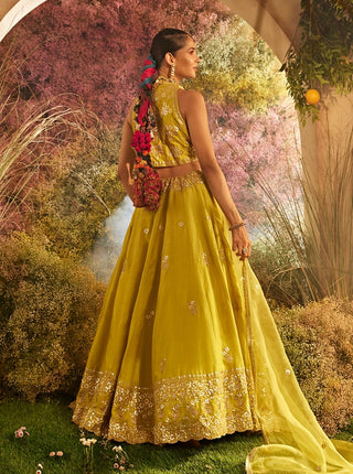 Mustard silk chanderi lehenga set