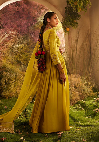 Mustard silk anarkali and dupatta