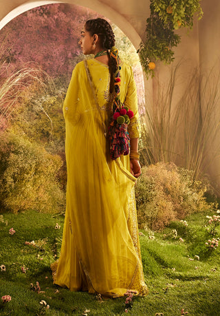 Mustard silk anarkali and dupatta