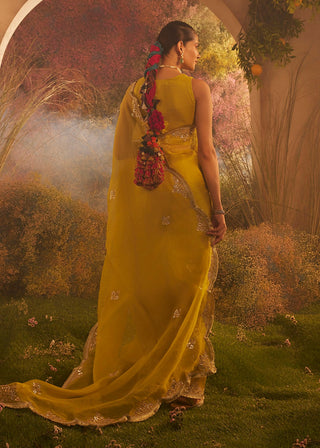 Mustard organza saree and blouse piece