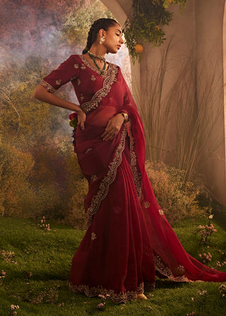 Maroon saree and blouse piece