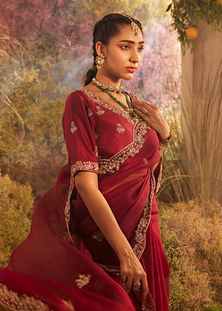 Maroon saree and blouse piece