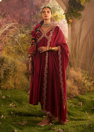 Maroon soft chanderi suit set