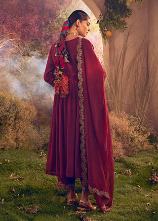 Maroon soft chanderi suit set