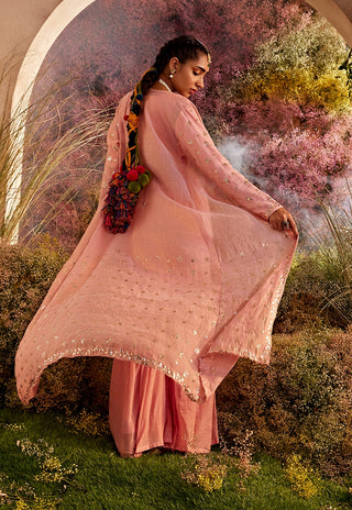 Light pink silk organza cape and gharara set