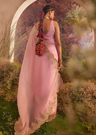 Light pink saree and blouse piece