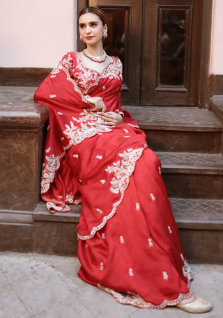 Red georgette embroidered saree and blouse