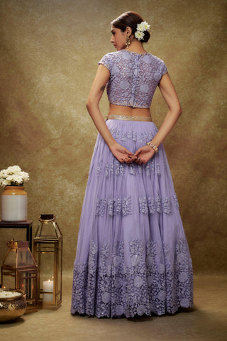 Purple floral threadwork lehenga set