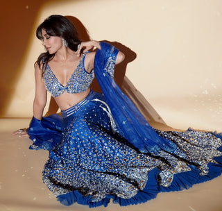 Blue dazzled mirror lehenga