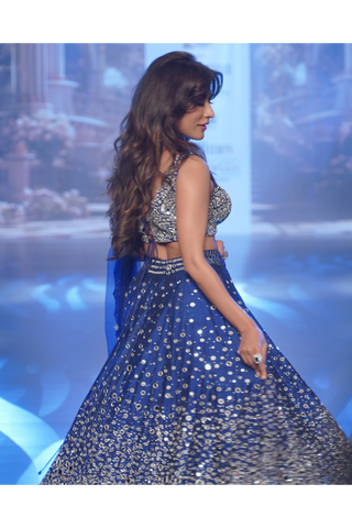 Blue dazzled mirror lehenga