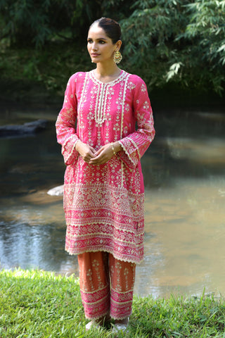 Pink kali kurta set