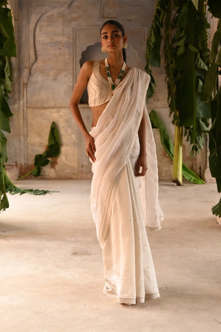 Ivory half organza and half silk saree with blouse