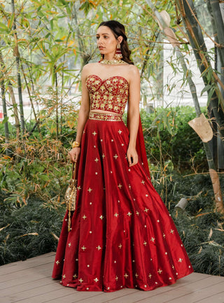 Aarzo maroon corset lehenga set