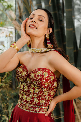 Aarzo maroon corset lehenga set