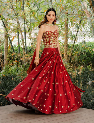 Aarzo maroon corset lehenga set