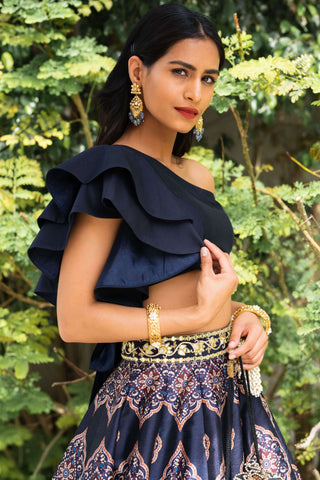 Kaya navy blue printed lehenga set