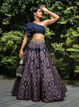 Kaya navy blue printed lehenga set