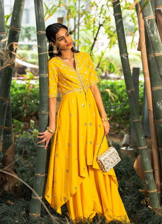 Raabya yellow kurta and sharara