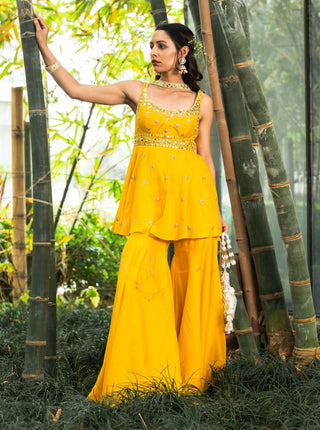 Abira yellow peplum kurta and sharara set