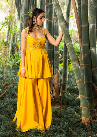 Abira yellow peplum kurta and sharara set