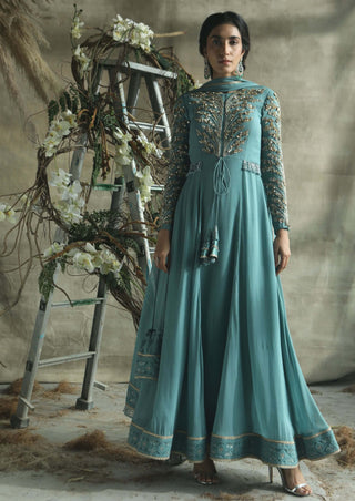 Grayish blue anarkali suit set