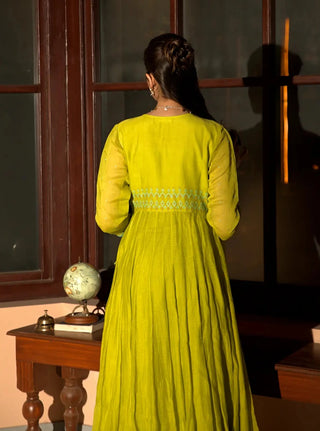 Neon green anarkali set