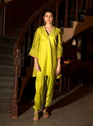 Neon green short kurta set