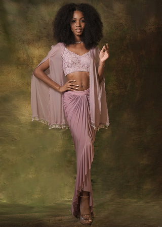 Lilac dhoti and jacket set