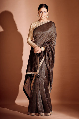 Black tissue striped saree