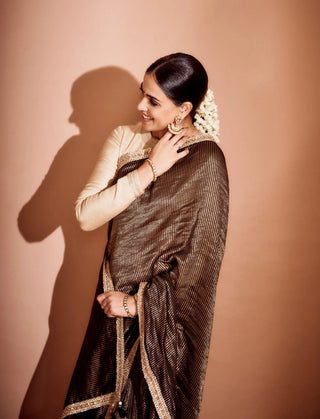 Black tissue striped saree with blouse